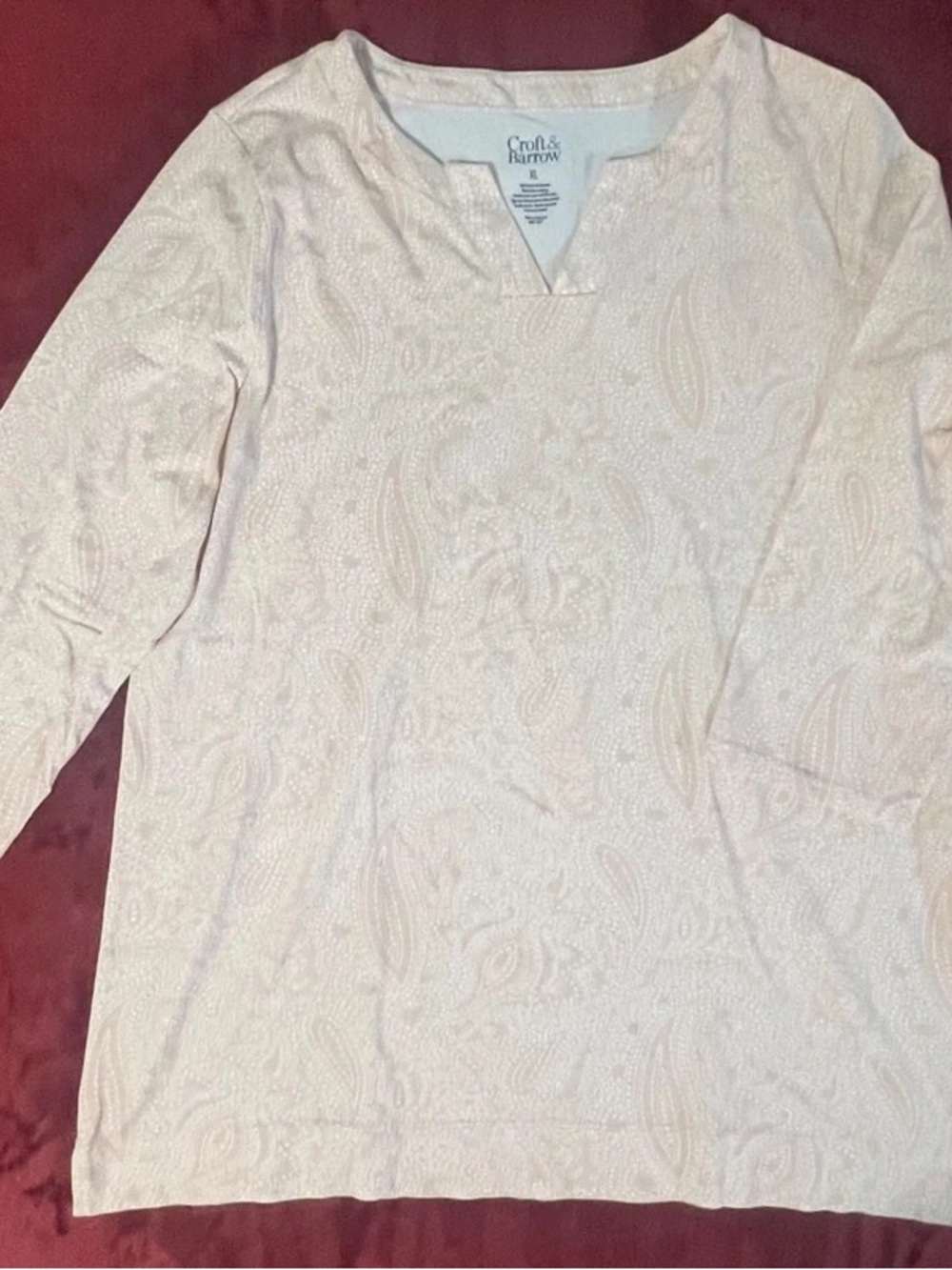 croft & barrow Light Pink Paisley V-Notch Long Sleeve Tee